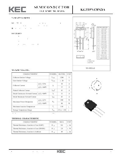 KEC kgt15n120nda  . Electronic Components Datasheets Active components Transistors KEC kgt15n120nda.pdf