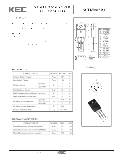 KEC kgt15n60fda  . Electronic Components Datasheets Active components Transistors KEC kgt15n60fda.pdf