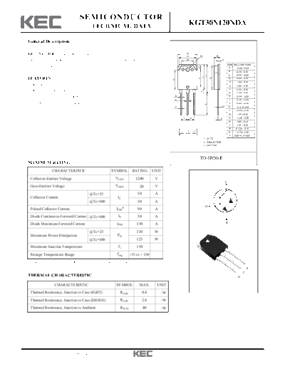 KEC kgt30n120nda  . Electronic Components Datasheets Active components Transistors KEC kgt30n120nda.pdf