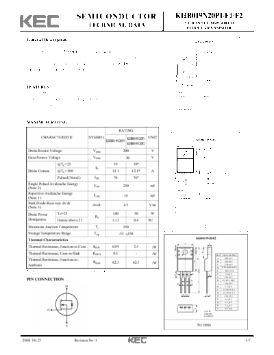 KEC khb019n20f2  . Electronic Components Datasheets Active components Transistors KEC khb019n20f2.pdf