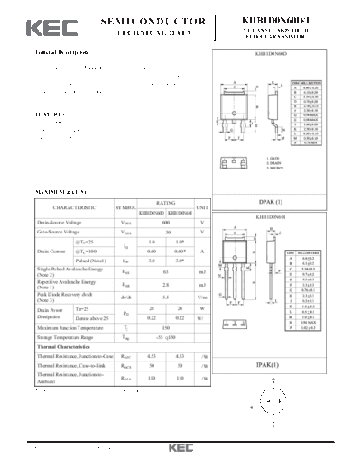 KEC khb1d0n60i  . Electronic Components Datasheets Active components Transistors KEC khb1d0n60i.pdf
