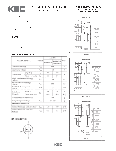 KEC khb4d0n65p f f2  . Electronic Components Datasheets Active components Transistors KEC khb4d0n65p_f_f2.pdf