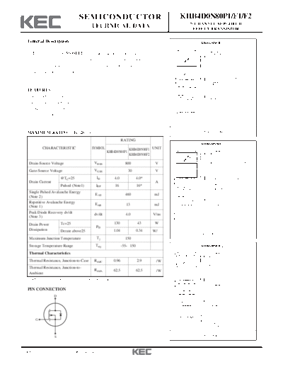 KEC khb4d0n80p1 f1 f2  . Electronic Components Datasheets Active components Transistors KEC khb4d0n80p1_f1_f2.pdf