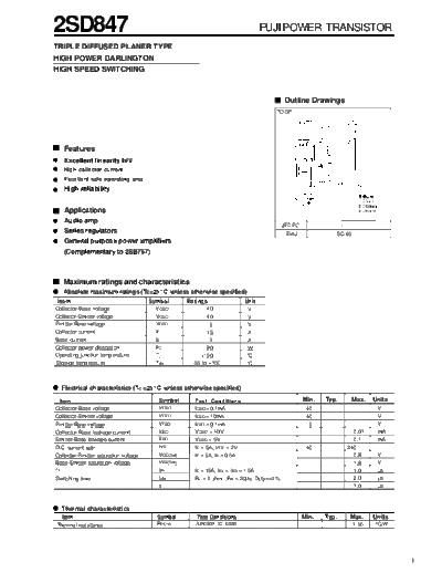 Fuji 2sd847  . Electronic Components Datasheets Active components Transistors Fuji 2sd847.pdf