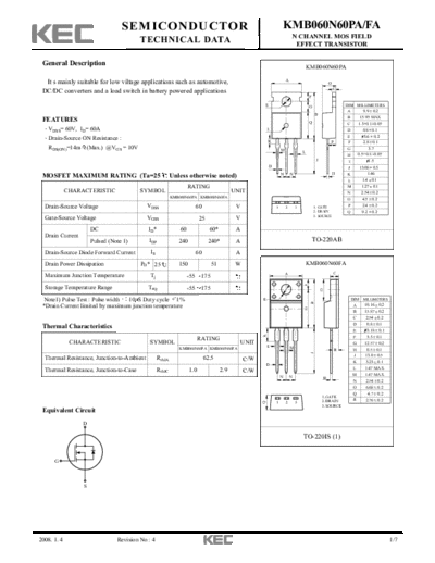 KEC kmb060n60pa fa  . Electronic Components Datasheets Active components Transistors KEC kmb060n60pa_fa.pdf