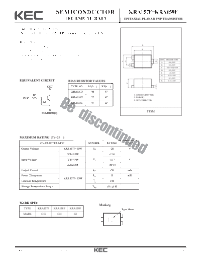 KEC kra158f  . Electronic Components Datasheets Active components Transistors KEC kra158f.pdf