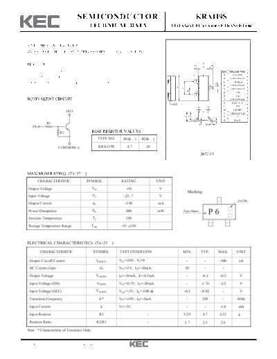 KEC kra119s  . Electronic Components Datasheets Active components Transistors KEC kra119s.pdf