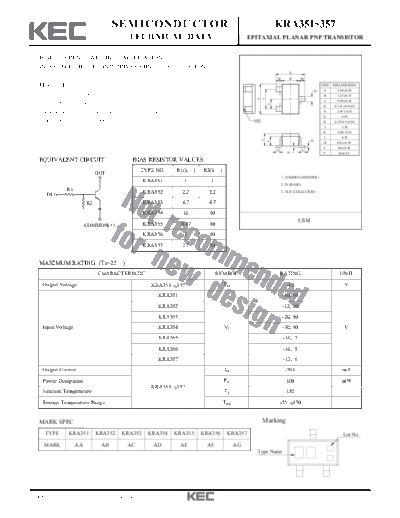 KEC kra351-357  . Electronic Components Datasheets Active components Transistors KEC kra351-357.pdf