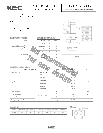 KEC kra301v  . Electronic Components Datasheets Active components Transistors KEC kra301v.pdf