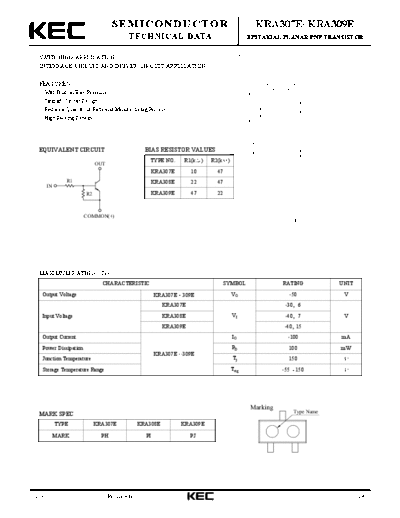 KEC kra307 9e  . Electronic Components Datasheets Active components Transistors KEC kra307_9e.pdf