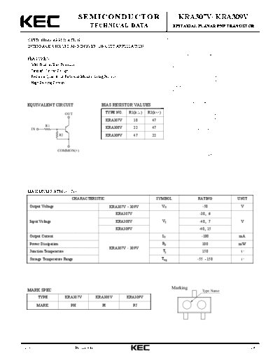 KEC kra307v 309v  . Electronic Components Datasheets Active components Transistors KEC kra307v_309v.pdf