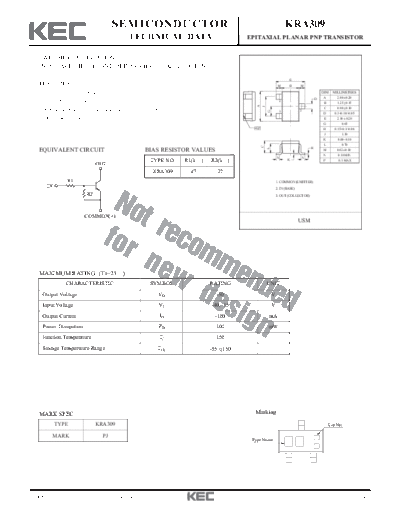 KEC kra309  . Electronic Components Datasheets Active components Transistors KEC kra309.pdf