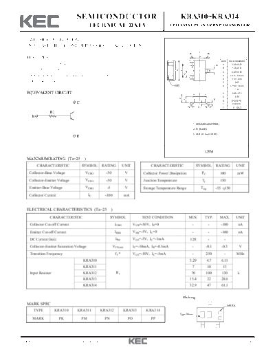 . Electronic Components Datasheets kra310 14  . Electronic Components Datasheets Active components Transistors KEC kra310_14.pdf
