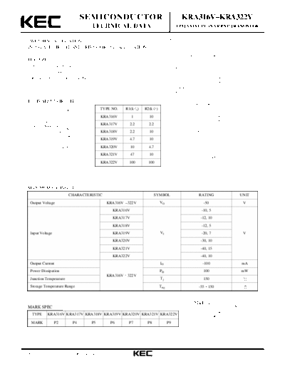 KEC kra316v 322v  . Electronic Components Datasheets Active components Transistors KEC kra316v_322v.pdf