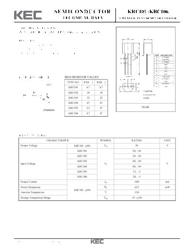KEC krc101-106  . Electronic Components Datasheets Active components Transistors KEC krc101-106.pdf