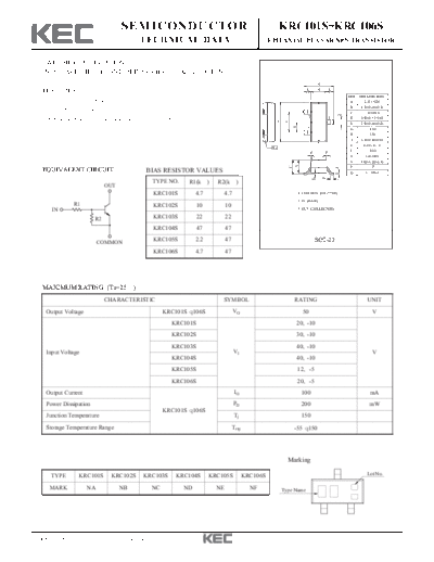 KEC krc101 6s  . Electronic Components Datasheets Active components Transistors KEC krc101_6s.pdf