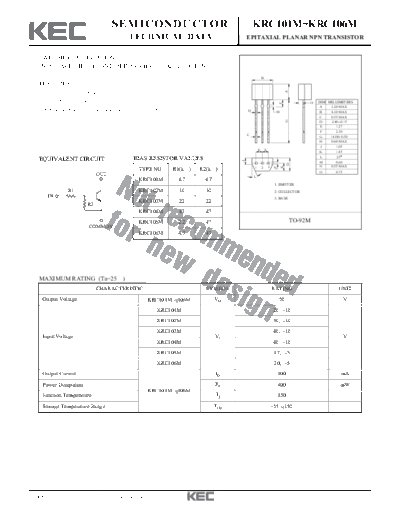 KEC krc101m-106m  . Electronic Components Datasheets Active components Transistors KEC krc101m-106m.pdf