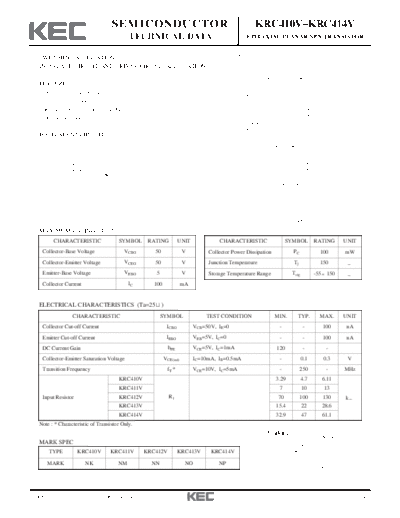 KEC krc410v 414v  . Electronic Components Datasheets Active components Transistors KEC krc410v_414v.pdf