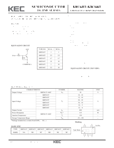 KEC krc641t 646t  . Electronic Components Datasheets Active components Transistors KEC krc641t_646t.pdf