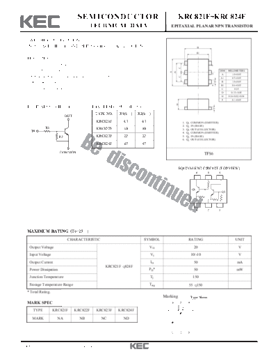 KEC krc821f-824f  . Electronic Components Datasheets Active components Transistors KEC krc821f-824f.pdf