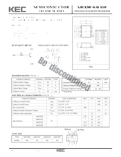 KEC krc830f-834f  . Electronic Components Datasheets Active components Transistors KEC krc830f-834f.pdf