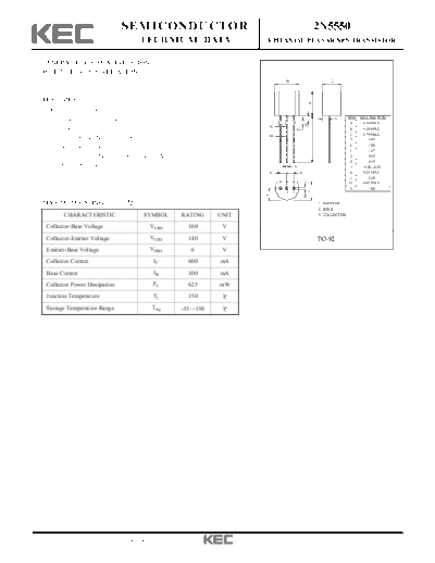 KEC 2n5550  . Electronic Components Datasheets Active components Transistors KEC 2n5550.pdf