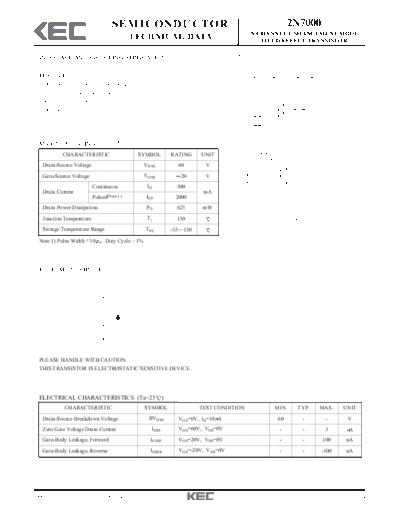 KEC 2n7000  . Electronic Components Datasheets Active components Transistors KEC 2n7000.pdf