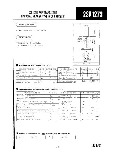KEC 2sa1273  . Electronic Components Datasheets Active components Transistors KEC 2sa1273.pdf