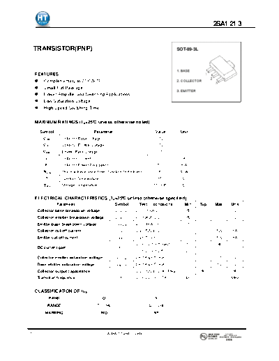 HT Semiconductor 2sa1213  . Electronic Components Datasheets Active components Transistors HT Semiconductor 2sa1213.pdf