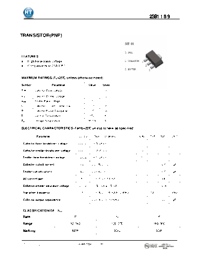 HT Semiconductor 2sb1189  . Electronic Components Datasheets Active components Transistors HT Semiconductor 2sb1189.pdf