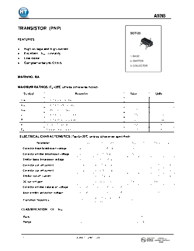 HT Semiconductor a1015  . Electronic Components Datasheets Active components Transistors HT Semiconductor a1015.pdf