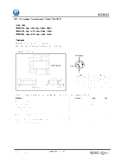 HT Semiconductor ao3400  . Electronic Components Datasheets Active components Transistors HT Semiconductor ao3400.pdf
