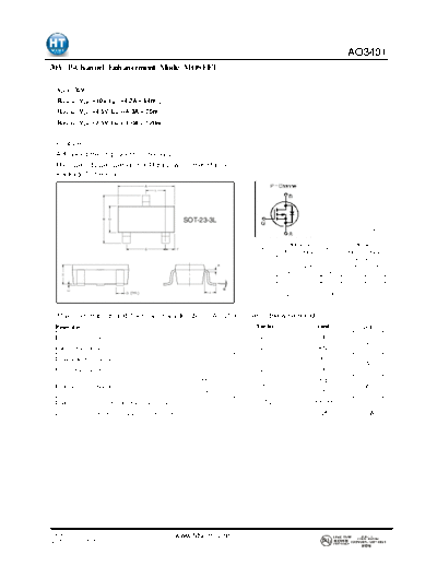 HT Semiconductor ao3401  . Electronic Components Datasheets Active components Transistors HT Semiconductor ao3401.pdf