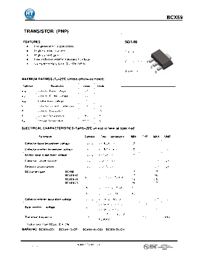 HT Semiconductor bcx69  . Electronic Components Datasheets Active components Transistors HT Semiconductor bcx69.pdf