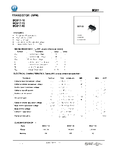 HT Semiconductor bc817  . Electronic Components Datasheets Active components Transistors HT Semiconductor bc817.pdf