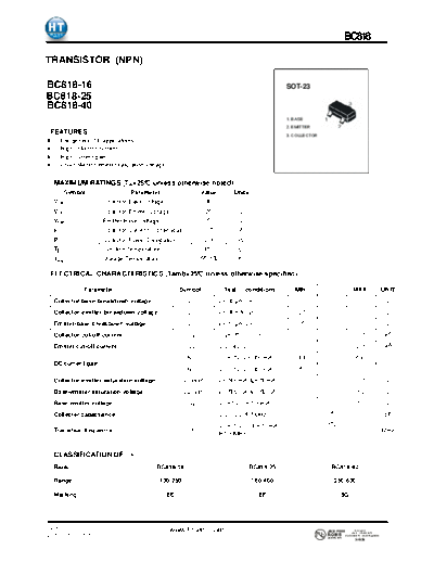 HT Semiconductor bc818  . Electronic Components Datasheets Active components Transistors HT Semiconductor bc818.pdf