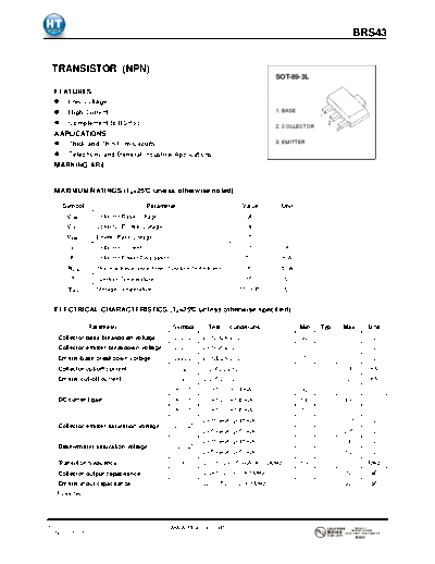 HT Semiconductor bsr43  . Electronic Components Datasheets Active components Transistors HT Semiconductor bsr43.pdf