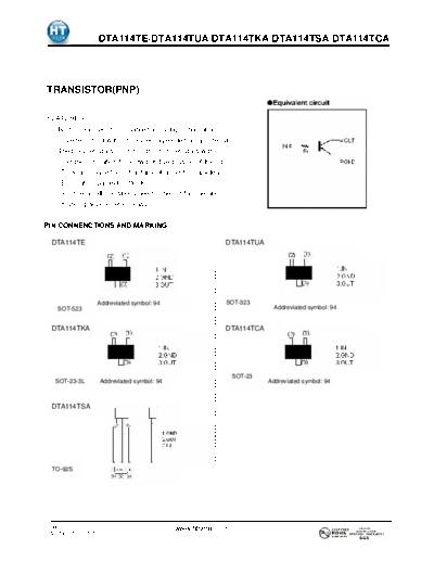 . Electronic Components Datasheets dta114tca  . Electronic Components Datasheets Active components Transistors HT Semiconductor dta114tca.pdf