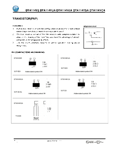 . Electronic Components Datasheets dta114yca  . Electronic Components Datasheets Active components Transistors HT Semiconductor dta114yca.pdf