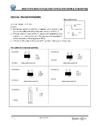 HT Semiconductor dta123yca  . Electronic Components Datasheets Active components Transistors HT Semiconductor dta123yca.pdf