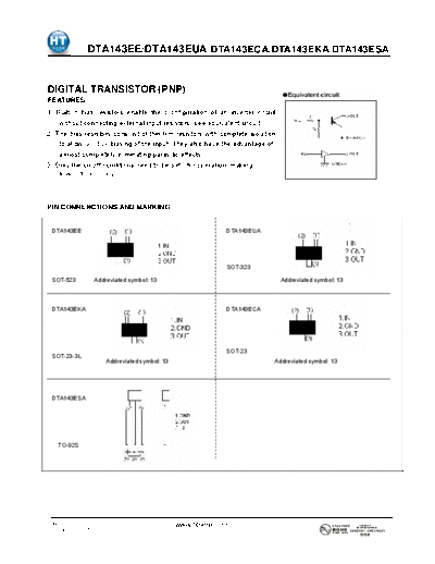 HT Semiconductor dta143eca  . Electronic Components Datasheets Active components Transistors HT Semiconductor dta143eca.pdf