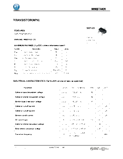 HT Semiconductor mmbt4401  . Electronic Components Datasheets Active components Transistors HT Semiconductor mmbt4401.pdf