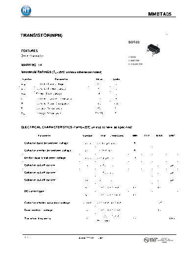 HT Semiconductor mmbta05  . Electronic Components Datasheets Active components Transistors HT Semiconductor mmbta05.pdf