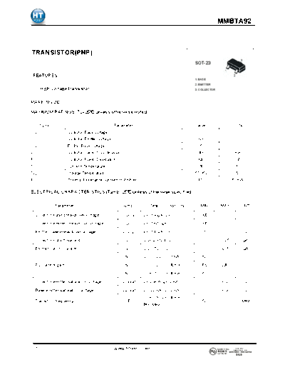 HT Semiconductor mmbta92  . Electronic Components Datasheets Active components Transistors HT Semiconductor mmbta92.pdf