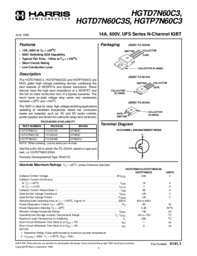 Harris hgtd7n60  . Electronic Components Datasheets Active components Transistors Harris hgtd7n60.pdf