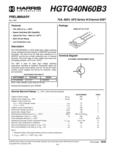 Harris hgtg40n60b3  . Electronic Components Datasheets Active components Transistors Harris hgtg40n60b3.pdf