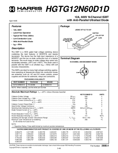 Harris hgtg12n60d1d  . Electronic Components Datasheets Active components Transistors Harris hgtg12n60d1d.pdf