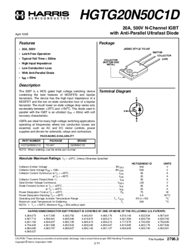 Harris hgtg20n5  . Electronic Components Datasheets Active components Transistors Harris hgtg20n5.pdf