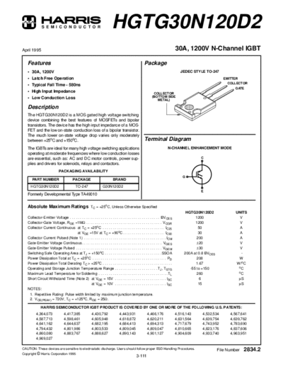 Harris hgtg30n1  . Electronic Components Datasheets Active components Transistors Harris hgtg30n1.pdf