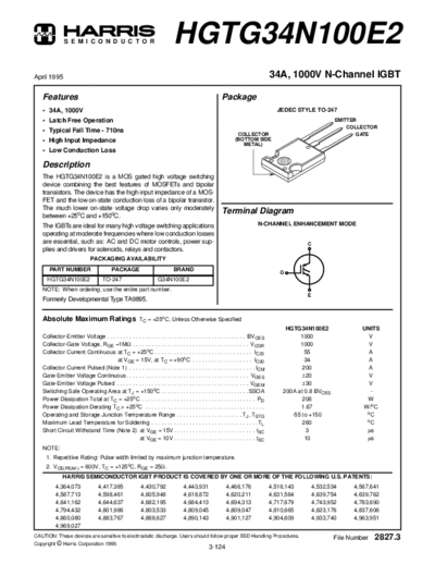 Harris hgtg34n1  . Electronic Components Datasheets Active components Transistors Harris hgtg34n1.pdf